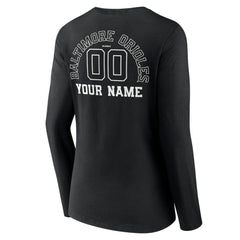 Baltimore Orioles Women's Monochrome Personalized Name & Number Long Sleeve V-Neck T-Shirt - Black