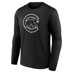 Chicago Cubs Monochrome Personalized Name & Number Long Sleeve T-Shirt - Black