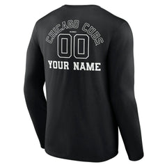 Chicago Cubs Monochrome Personalized Name & Number Long Sleeve T-Shirt - Black