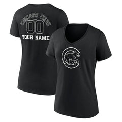 Chicago Cubs Women's Monochrome Personalized Name & Number V-Neck T-Shirt - Black
