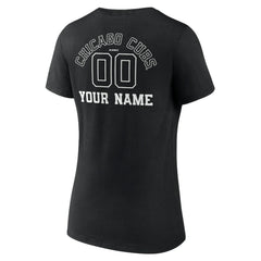 Chicago Cubs Women's Monochrome Personalized Name & Number V-Neck T-Shirt - Black