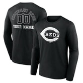 Cincinnati Reds Monochrome Personalized Name & Number Long Sleeve T-Shirt - Black