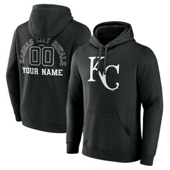 Kansas City Royals Monochrome Personalized Name & Number Pullover Hoodie - Black