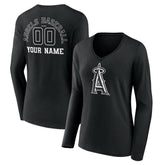 Los Angeles Angels Women's Monochrome Personalized Name & Number Long Sleeve V-Neck T-Shirt - Black