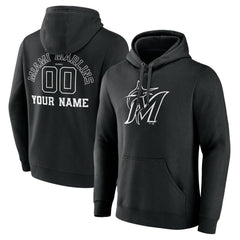 Miami Marlins Monochrome Personalized Name & Number Pullover Hoodie - Black