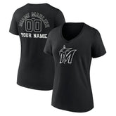 Miami Marlins Women's Monochrome Personalized Name & Number V-Neck T-Shirt - Black