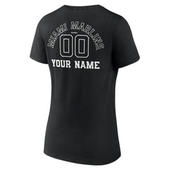Miami Marlins Women's Monochrome Personalized Name & Number V-Neck T-Shirt - Black