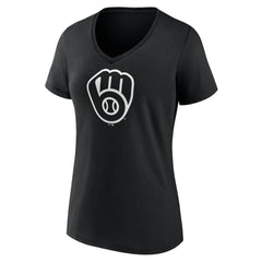 Milwaukee Brewers Women's Monochrome Personalized Name & Number V-Neck T-Shirt - Black