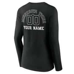 Minnesota Twins Women's Monochrome Personalized Name & Number Long Sleeve V-Neck T-Shirt - Black