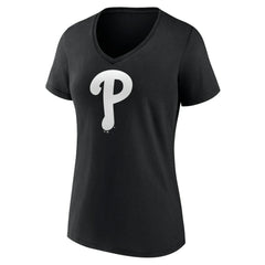 Philadelphia Phillies Women's Monochrome Personalized Name & Number V-Neck T-Shirt - Black