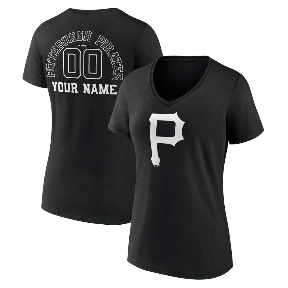 Pittsburgh Pirates Women's Monochrome Personalized Name & Number V-Neck T-Shirt - Black