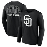 San Diego Padres Monochrome Personalized Name & Number Long Sleeve T-Shirt - Black