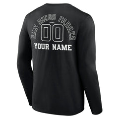 San Diego Padres Monochrome Personalized Name & Number Long Sleeve T-Shirt - Black