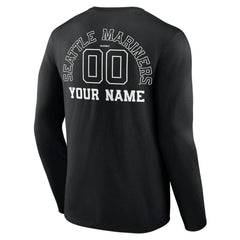 Seattle Mariners Monochrome Personalized Name & Number Long Sleeve T-Shirt - Black