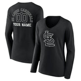 St. Louis Cardinals Women's Monochrome Personalized Name & Number Long Sleeve V-Neck T-Shirt - Black