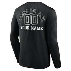 Tampa Bay Rays Monochrome Personalized Name & Number Long Sleeve T-Shirt - Black