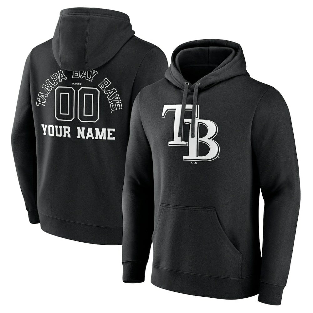 Tampa Bay Rays Monochrome Personalized Name & Number Pullover Hoodie - Black
