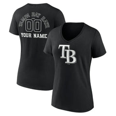 Tampa Bay Rays Women's Monochrome Personalized Name & Number V-Neck T-Shirt - Black