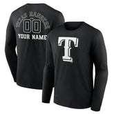 Texas Rangers Monochrome Personalized Name & Number Long Sleeve T-Shirt - Black
