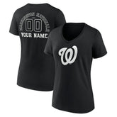Washington Nationals Women's Monochrome Personalized Name & Number V-Neck T-Shirt - Black
