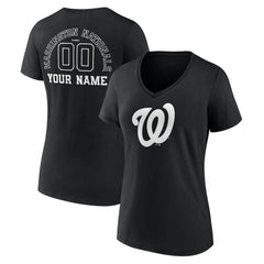 Washington Nationals Women's Monochrome Personalized Name & Number V-Neck T-Shirt - Black