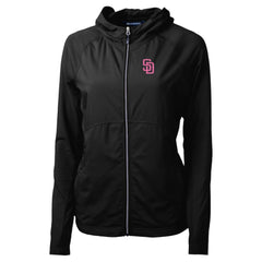 San Diego Padres Cutter & Buck Women's City Connect Adapt Eco Knit Hybrid Recycled Full-Zip Hoodie - Black
