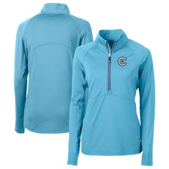 Chicago Cubs Cutter & Buck Women's City Connect Adapt Eco Knit Recycled Half-Zip Pullover Top - Powder Blue
