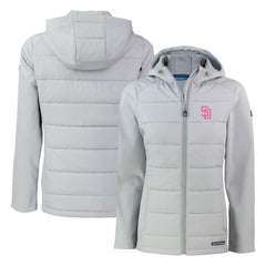 San Diego Padres Cutter & Buck Women's City Connect Evoke Hybrid Eco Softshell Recycled Full-Zip Hoodie Jacket - Gray