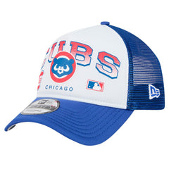Chicago Cubs Retro Wordmark 9FORTY A-Frame Trucker Adjustable Hat - White | New Era