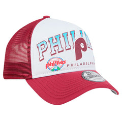 Philadelphia Phillies Retro Wordmark 9FORTY A-Frame Trucker Adjustable Hat - White | New Era
