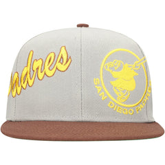 San Diego Padres Knock Out Panel Snapback Hat - Gray/Brown | Mitchell & Ness