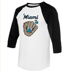 Miami Marlins Tiny Turnip Unisex Butterfly Glove 3/4-Sleeve Raglan T-Shirt - White/Black