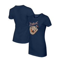 Detroit Tigers Tiny Turnip Women's Butterfly Glove T-Shirt - Navy