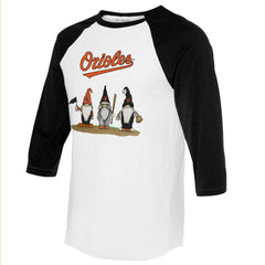Baltimore Orioles Tiny Turnip Unisex Gnomes 3/4-Sleeve Raglan T-Shirt - White/Black
