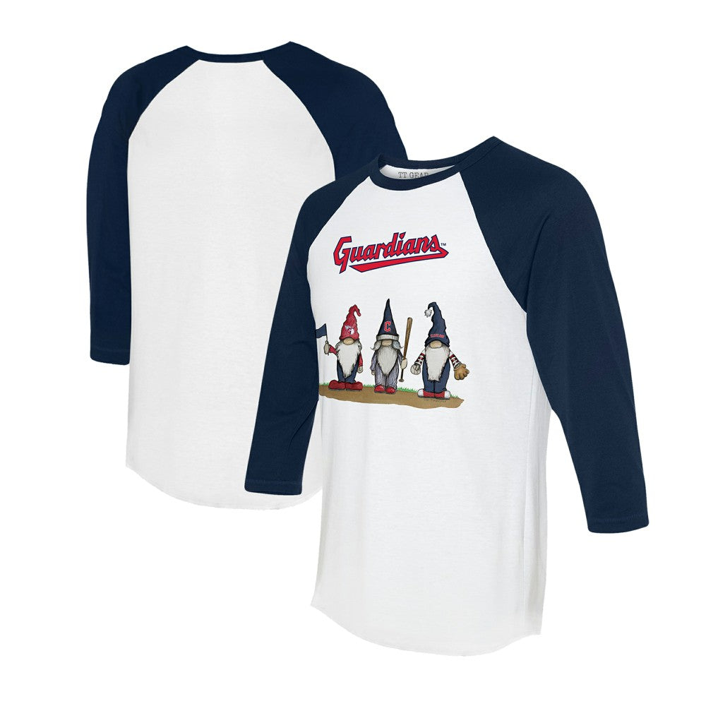 Cleveland Guardians Tiny Turnip Unisex Gnomes 3/4-Sleeve Raglan T-Shirt - White/Navy