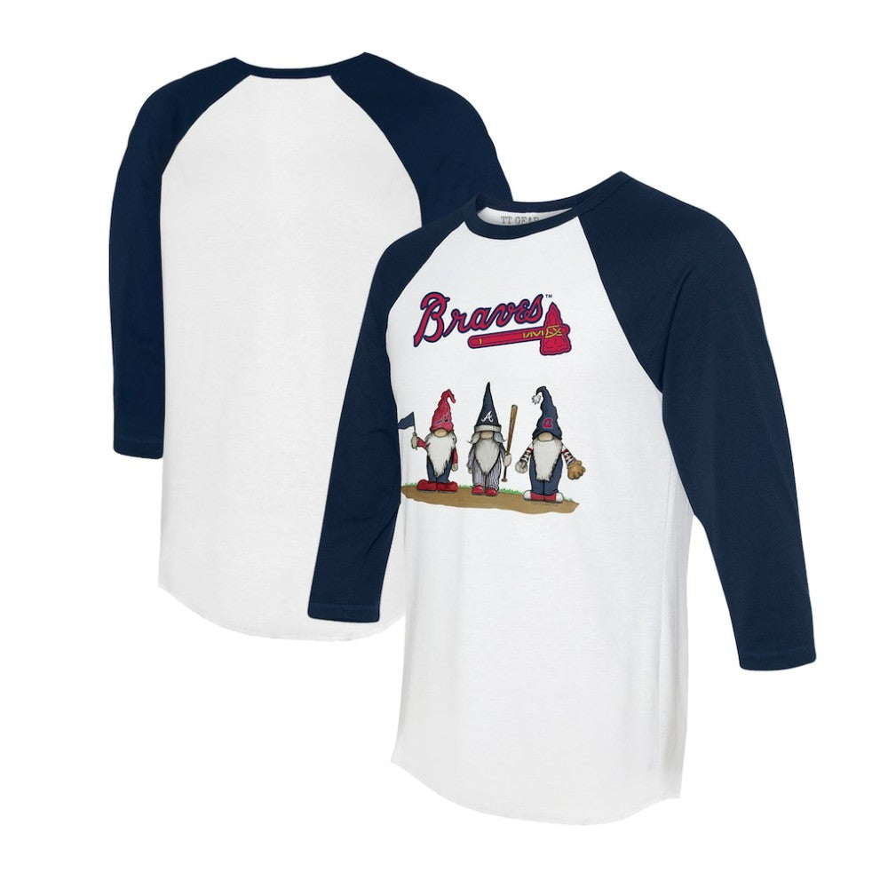 Atlanta Braves Tiny Turnip Unisex Gnomes 3/4-Sleeve Raglan T-Shirt - White/Navy