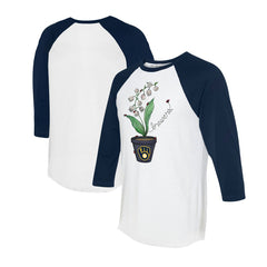 Milwaukee Brewers Tiny Turnip Unisex Lilies & Ladybugs 3/4-Sleeve Raglan T-Shirt - White/Navy