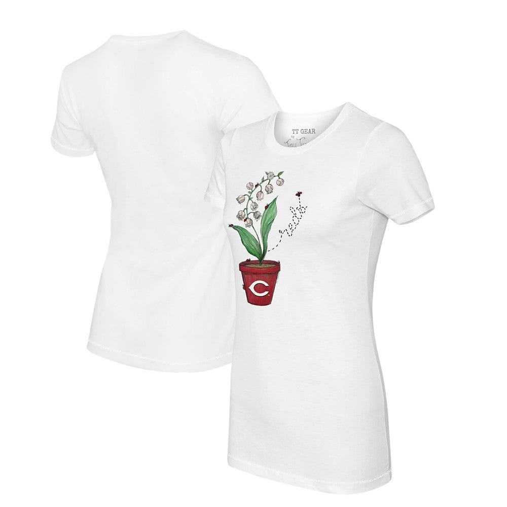Cincinnati Reds Tiny Turnip Women's Lilies & Ladybugs T-Shirt - White