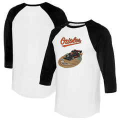 Baltimore Orioles Tiny Turnip Unisex Race Car 3/4-Sleeve Raglan T-Shirt - White/Black