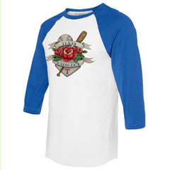 Texas Rangers Tiny Turnip Unisex Tattoo Rose 3/4-Sleeve Raglan T-Shirt - White/Royal