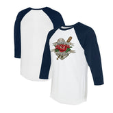 Milwaukee Brewers Tiny Turnip Unisex Tattoo Rose 3/4-Sleeve Raglan T-Shirt - White/Navy