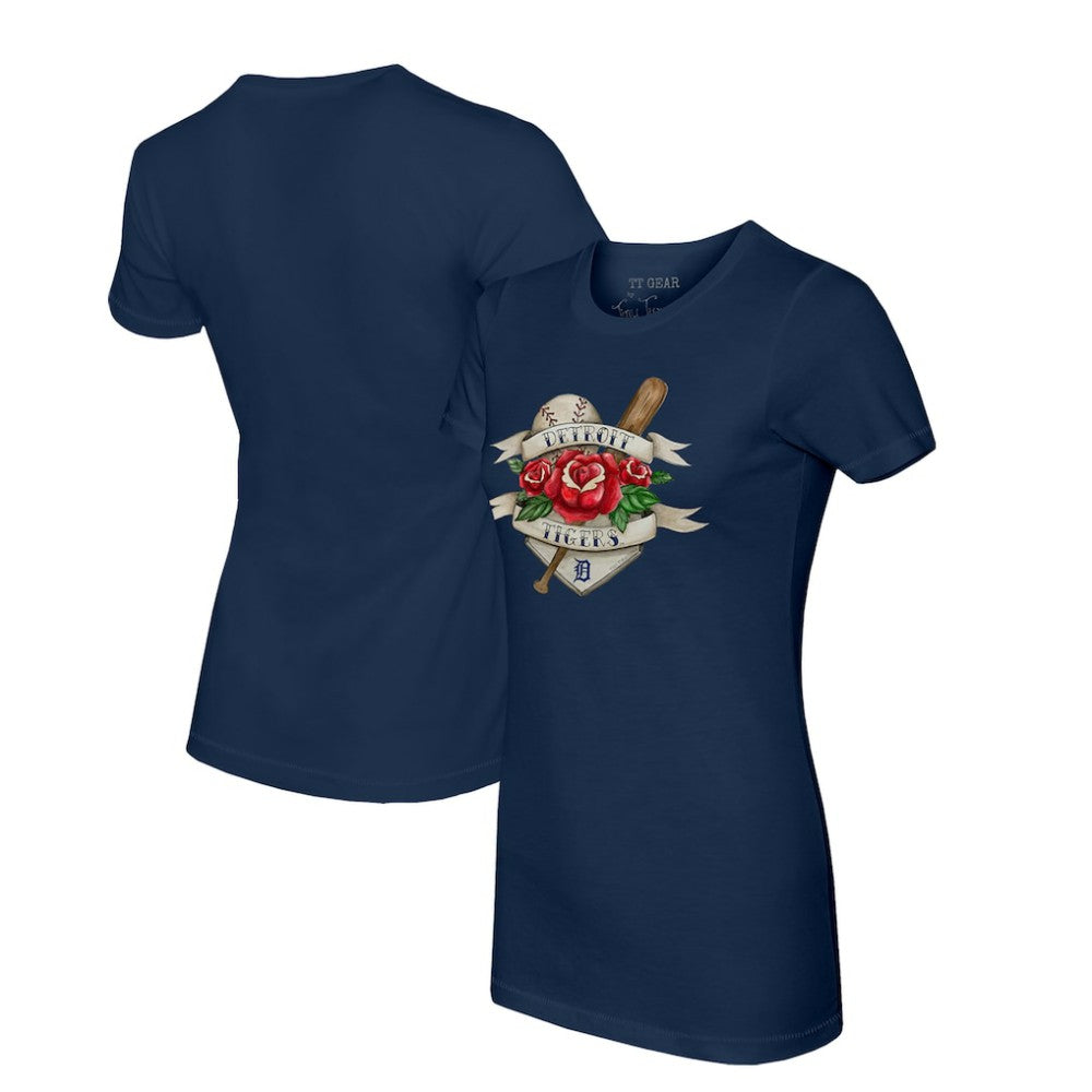Detroit Tigers Tiny Turnip Women's Tattoo Rose T-Shirt - Navy