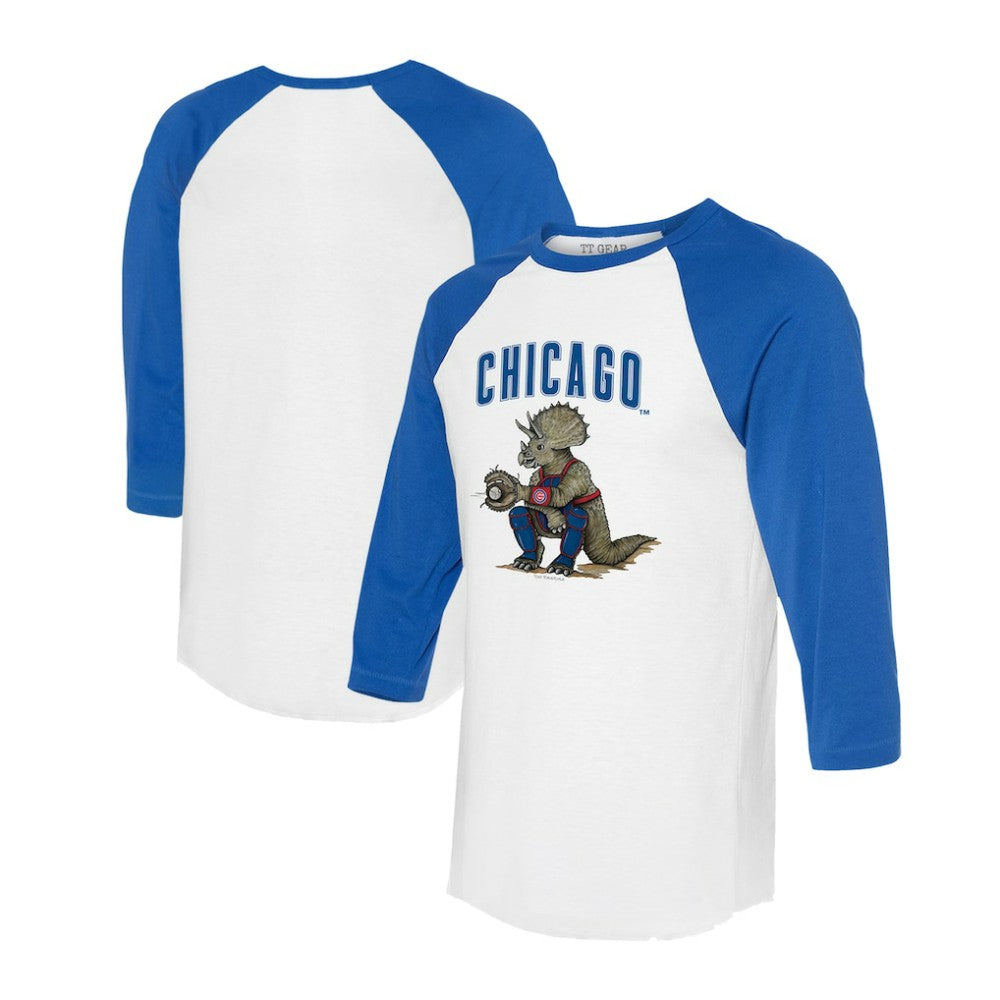 Chicago Cubs Tiny Turnip Unisex Triceratops 3/4-Sleeve Raglan T-Shirt - White/Royal