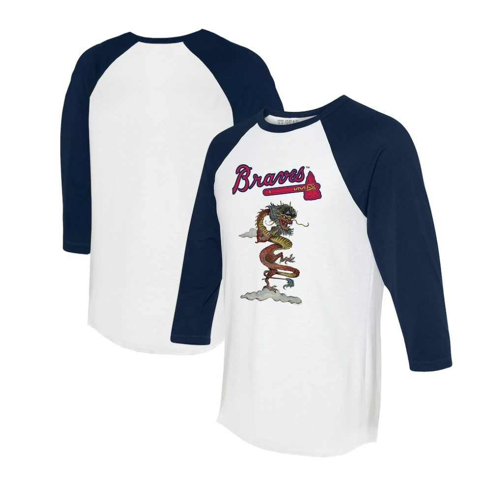 Atlanta Braves Tiny Turnip Unisex 2024 Year of the Dragon 3/4-Sleeve Raglan T-Shirt - White/Navy