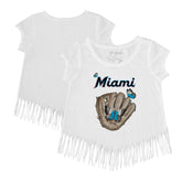 Miami Marlins Tiny Turnip Girls Youth Butterfly Glove Fringe T-Shirt - White
