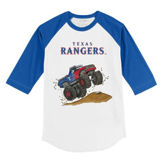Texas Rangers Tiny Turnip Youth Monster Truck 3/4-Sleeve Raglan T-Shirt - White/Royal