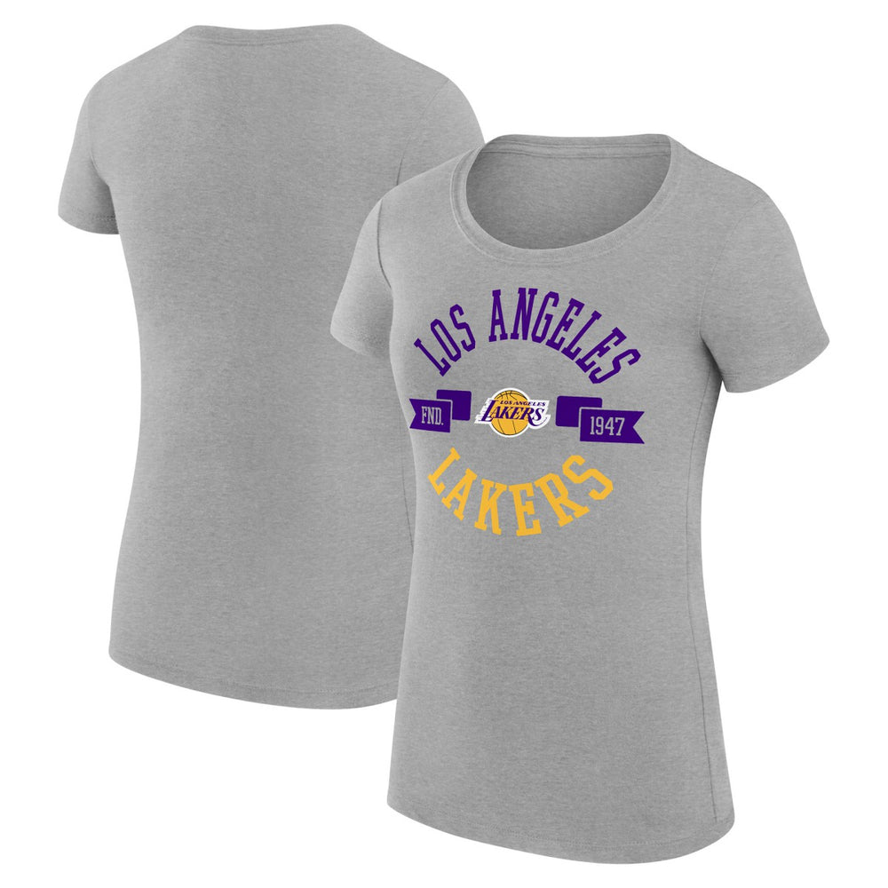 Los Angeles Lakers G-III 4Her by Carl Banks Women's Super-Slim Fit Lightweight Large City Logo T-Shirt - Heather Gray discount
