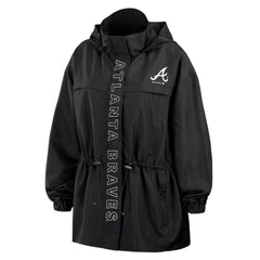 Atlanta Braves WEAR by Erin Andrews Women's Full-Zip Windbreaker Hoodie Jacket - Black