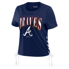 Atlanta Braves WEAR by Erin Andrews Women's Side Lace-Up Cropped T-Shirt - Navy