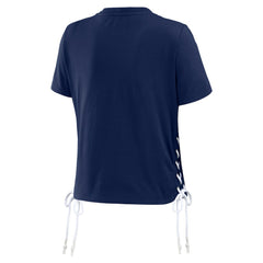 Atlanta Braves WEAR by Erin Andrews Women's Side Lace-Up Cropped T-Shirt - Navy
